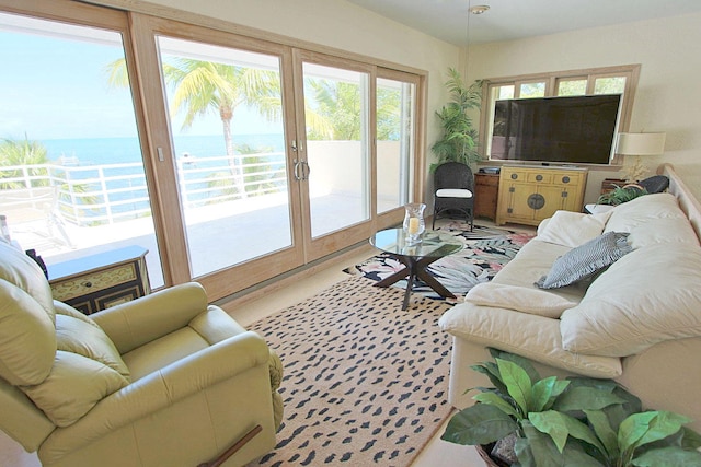 living room with a water view