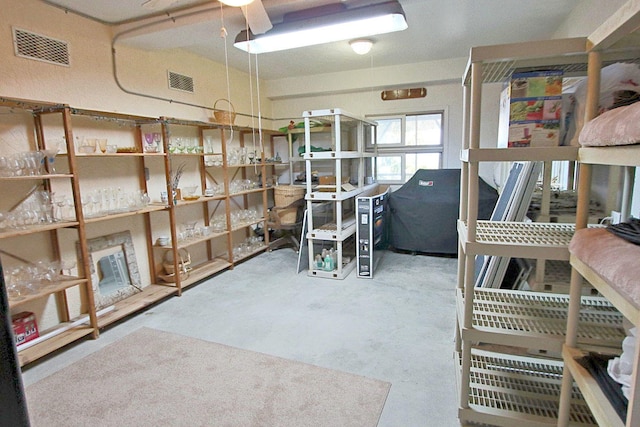 storage area with ceiling fan