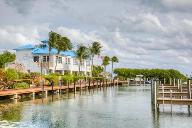 view of dock featuring a water view