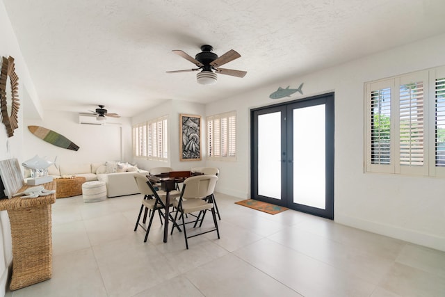 9812 Windward Ave, Key Largo, FL 33037 - dining area with plenty of natural light, french doors, a ceiling fan, and a textured ceiling