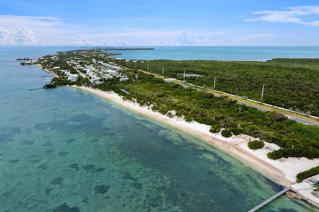 birds eye view of property with a water view and a view of the beach