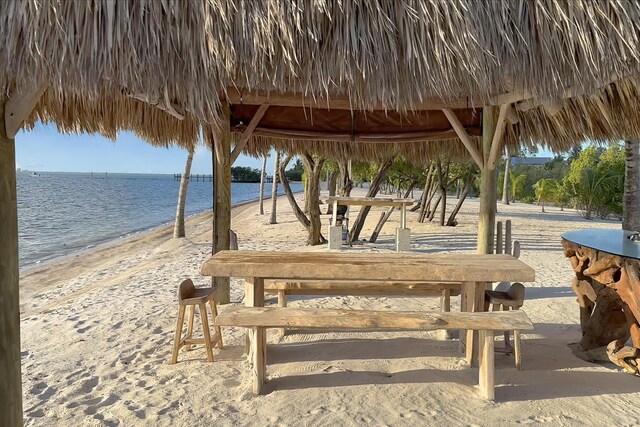 view of community featuring a water view and a view of the beach