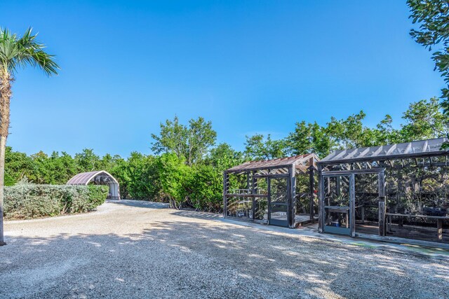 view of gate featuring an outbuilding