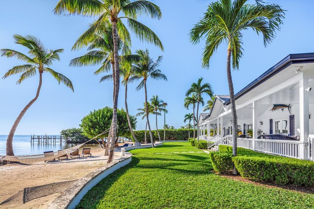 view of yard with a water view