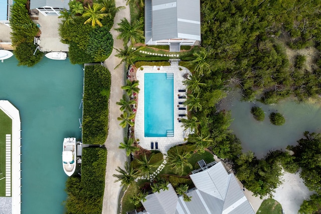 aerial view featuring a water view