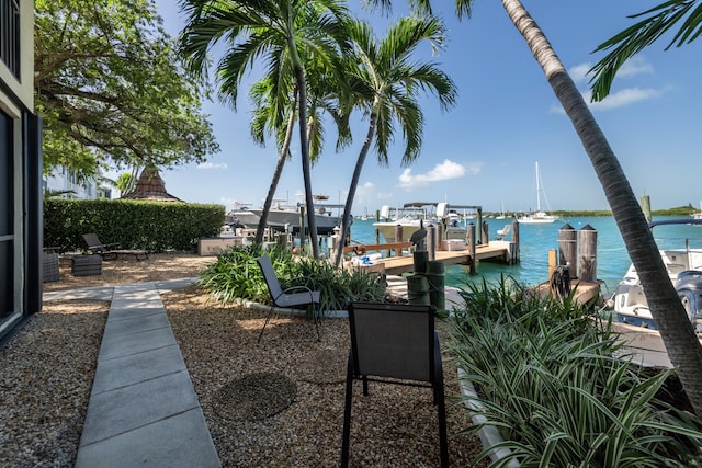 view of dock with a water view