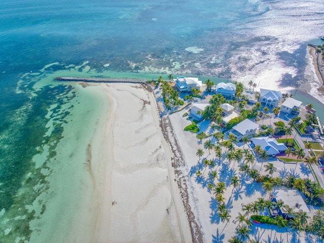 aerial view featuring a water view and a view of the beach