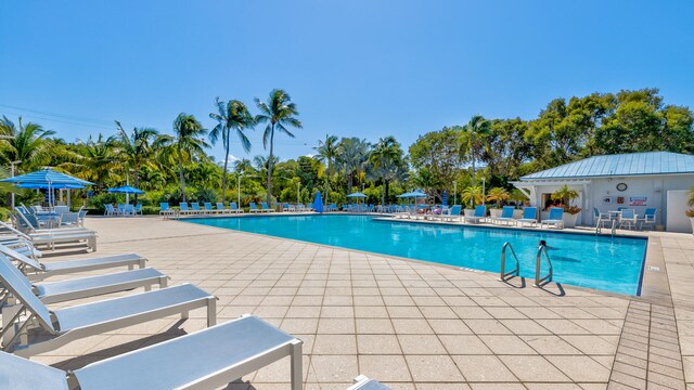 view of swimming pool featuring a patio