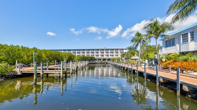 view of dock with a water view