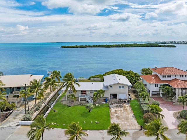 aerial view featuring a water view