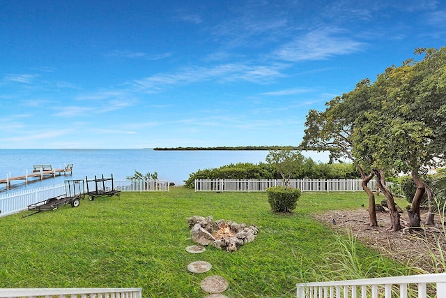 view of yard with a water view