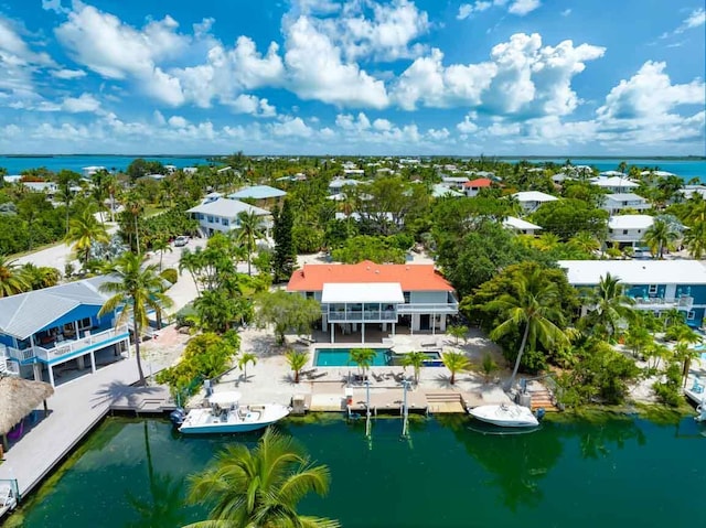 aerial view with a water view