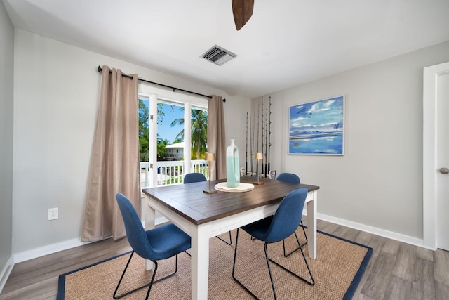 dining area with hardwood / wood-style floors