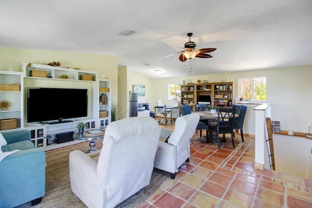 133 Valois Blvd, Key Largo, FL 33037 - living area featuring lofted ceiling, a ceiling fan, and visible vents