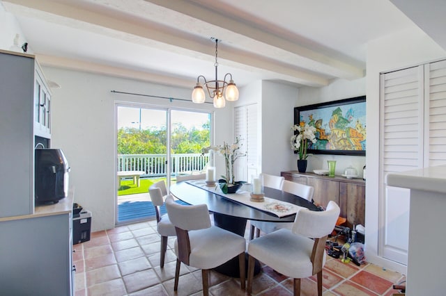 133 Valois Blvd, Key Largo, FL 33037 - dining space featuring beamed ceiling and an inviting chandelier