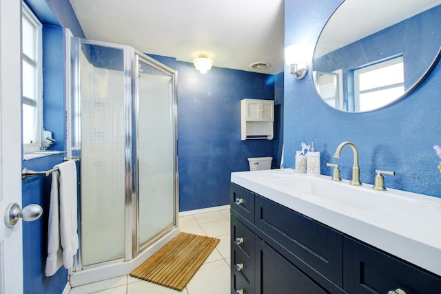 133 Valois Blvd, Key Largo, FL 33037 - bathroom featuring a shower stall, tile patterned floors, vanity, and baseboards