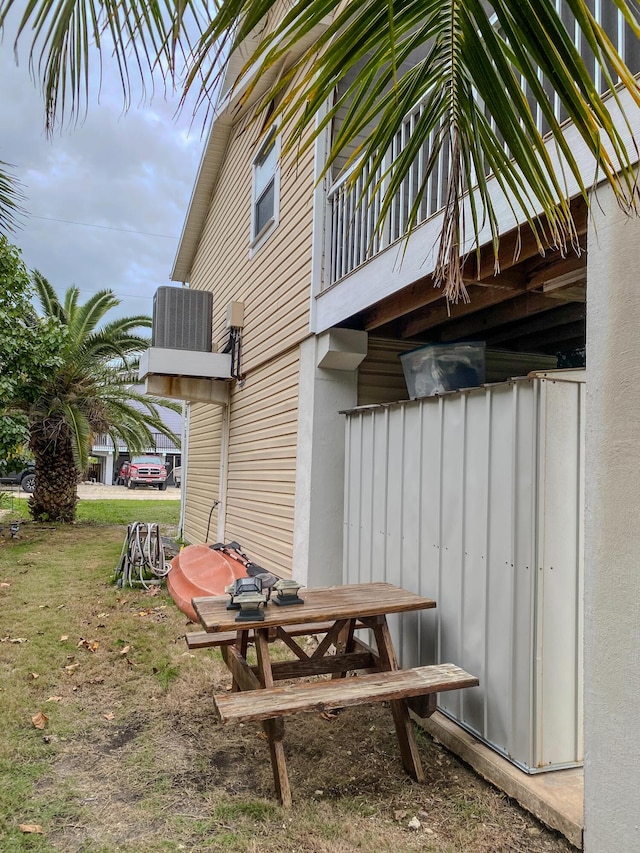 exterior space featuring central air condition unit