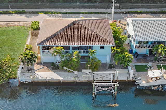 aerial view with a water view