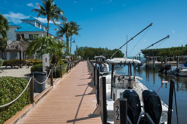 view of dock with a water view