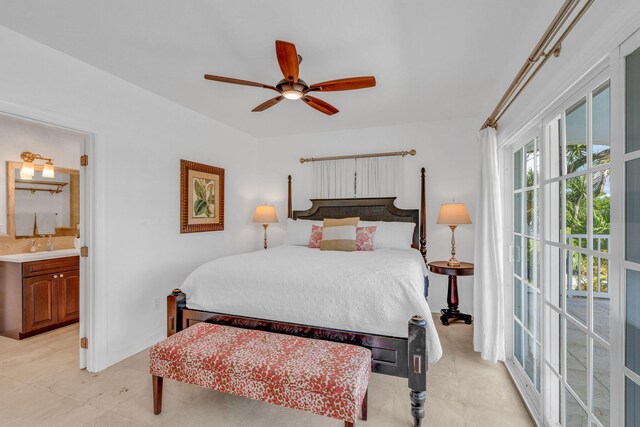 1330 Coury Dr, Key Colony, FL 33051 - bedroom with ensuite bath, a ceiling fan, and a sink
