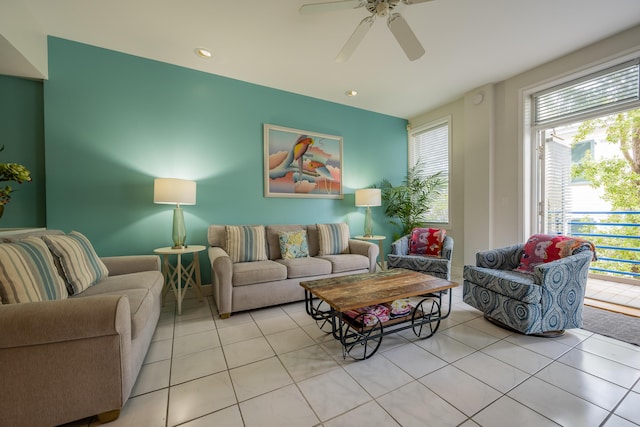 115 Front St Unit 202, Key West, FL 33040 - living room with light tile patterned floors and ceiling fan