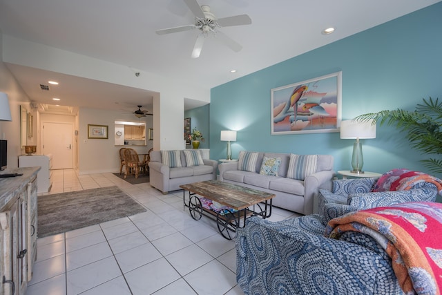 115 Front St Unit 202, Key West, FL 33040 - living room featuring light tile patterned floors and ceiling fan