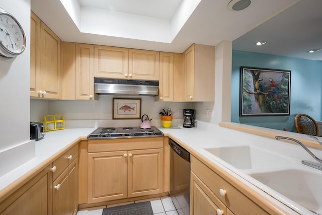 115 Front St Unit 202, Key West, FL 33040 - kitchen featuring stainless steel appliances, light brown cabinetry, sink, and light tile patterned floors