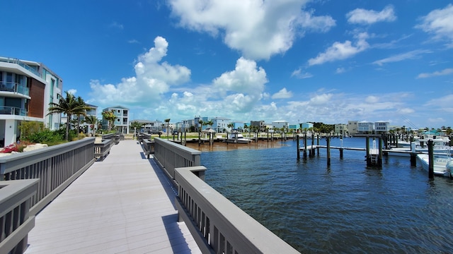 view of dock with a water view