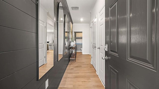 4954 Jatoba Rd Unit 72, Acworth, GA 30101 - corridor with light wood-type flooring, baseboards, recessed lighting, and ornamental molding