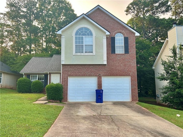 4610 Idlewood Park, Lithonia, GA 30038 - view of front facade featuring a garage, driveway, brick siding, and a front yard