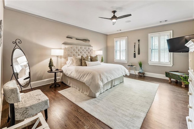 15595 Birmingham Hwy, Alpharetta, GA 30004 - bedroom with ornamental molding, wood finished floors, ceiling fan, and pool table