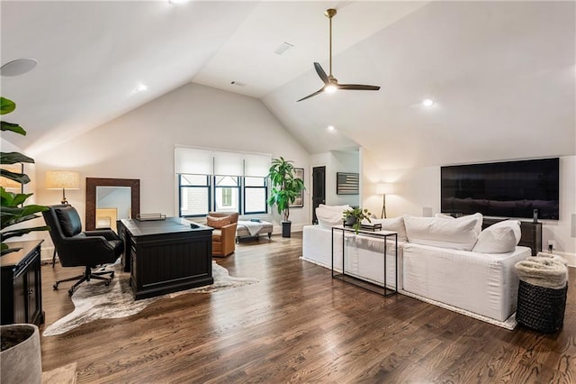 15595 Birmingham Hwy, Alpharetta, GA 30004 - office space with wood finished floors, ceiling fan, and high vaulted ceiling