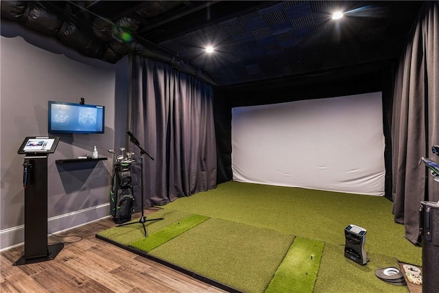 15595 Birmingham Hwy, Alpharetta, GA 30004 - game room with golf simulator and wood finished floors