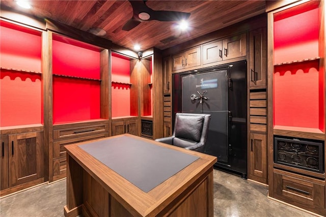 15595 Birmingham Hwy, Alpharetta, GA 30004 - office with wooden ceiling, concrete floors, and a ceiling fan
