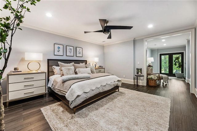 15595 Birmingham Hwy, Alpharetta, GA 30004 - bedroom featuring recessed lighting, dark wood-style floors, ceiling fan, and ornamental molding