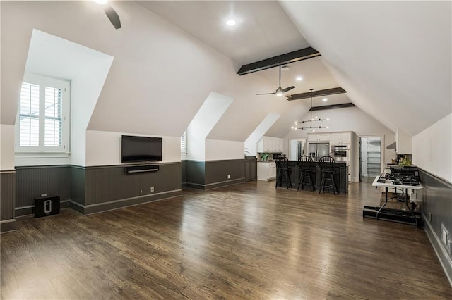 15595 Birmingham Hwy, Alpharetta, GA 30004 - bonus room featuring a ceiling fan, a wainscoted wall, dark wood-type flooring, and recessed lighting