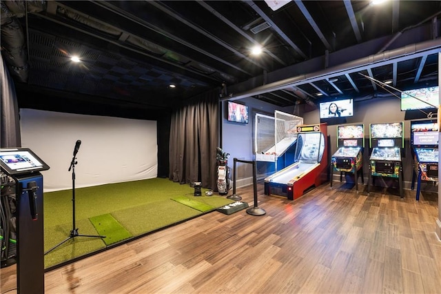 15595 Birmingham Hwy, Alpharetta, GA 30004 - playroom featuring golf simulator and wood finished floors