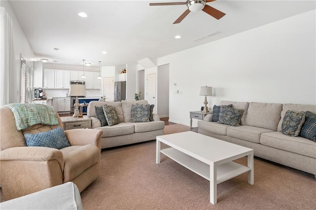 1560 Avalon Creek Rd, Sugar Hill, GA 30518 - living area featuring ceiling fan, recessed lighting, and light carpet