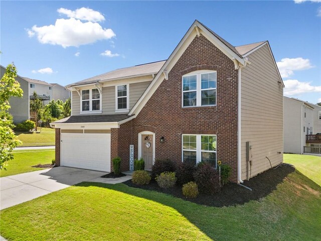 1560 Avalon Creek Rd, Sugar Hill, GA 30518 - traditional home with a garage, concrete driveway, brick siding, and a front yard