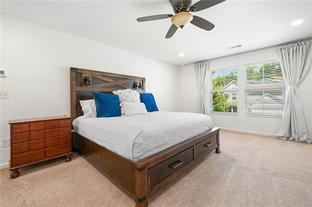 1560 Avalon Creek Rd, Sugar Hill, GA 30518 - bedroom with light carpet, recessed lighting, and ceiling fan