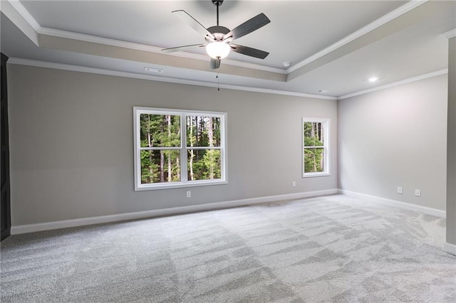 8971 Callaway Dr, Winston, GA 30187 - carpeted empty room with ceiling fan, a raised ceiling, baseboards, ornamental molding, and recessed lighting