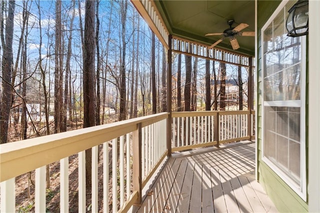 wooden deck with ceiling fan