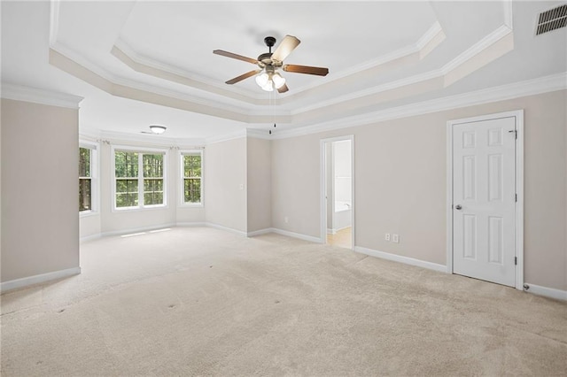 412 Gray Fox Dr, Canton, GA 30114 - unfurnished room featuring a ceiling fan, carpet floors, crown molding, and a tray ceiling