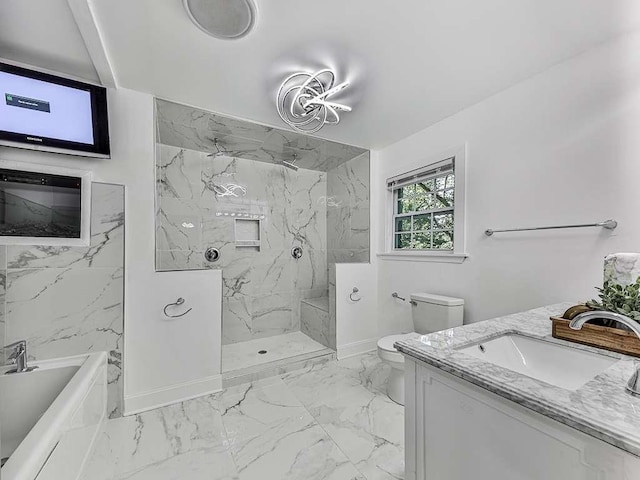 full bathroom with vanity, toilet, and independent shower and bath