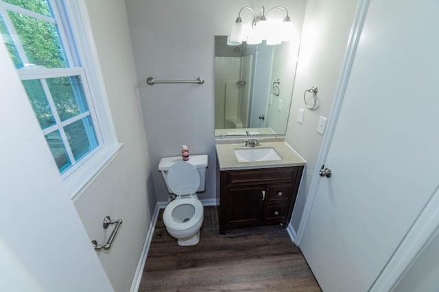 bathroom featuring vanity, hardwood / wood-style floors, and toilet