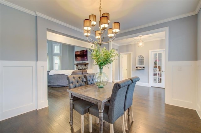 401 Night Hawk Ct, Canton, GA 30114 - dining space with a chandelier, dark wood-type flooring, and ornamental molding