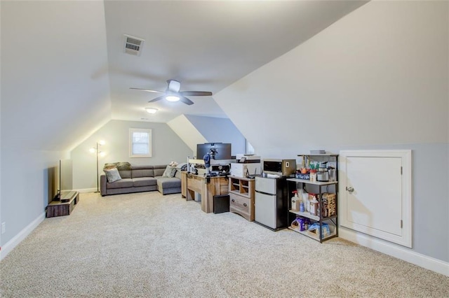 401 Night Hawk Ct, Canton, GA 30114 - additional living space featuring carpet floors, lofted ceiling, a ceiling fan, and baseboards
