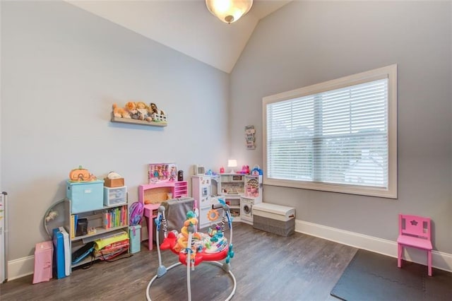401 Night Hawk Ct, Canton, GA 30114 - game room featuring wood finished floors, lofted ceiling, and baseboards