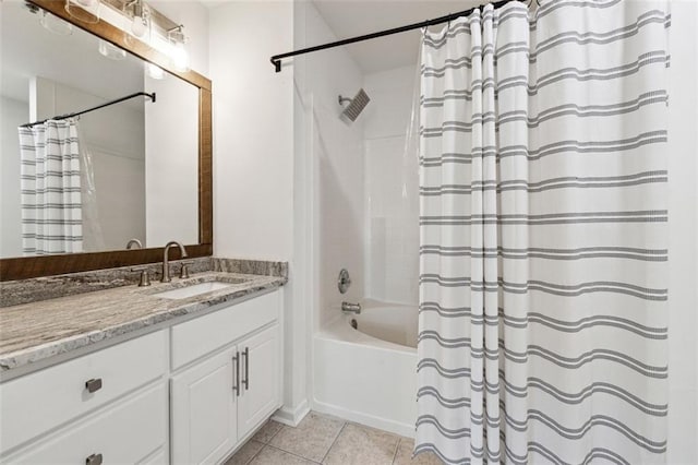 215 Morris Ln, Woodstock, GA 30188 - full bathroom featuring vanity, tile patterned floors, and shower / tub combo with curtain