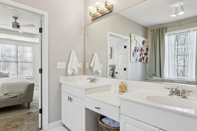 bathroom with vanity and ceiling fan